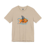 Tan graphic T-shirt with orange fish-shark swimming front print