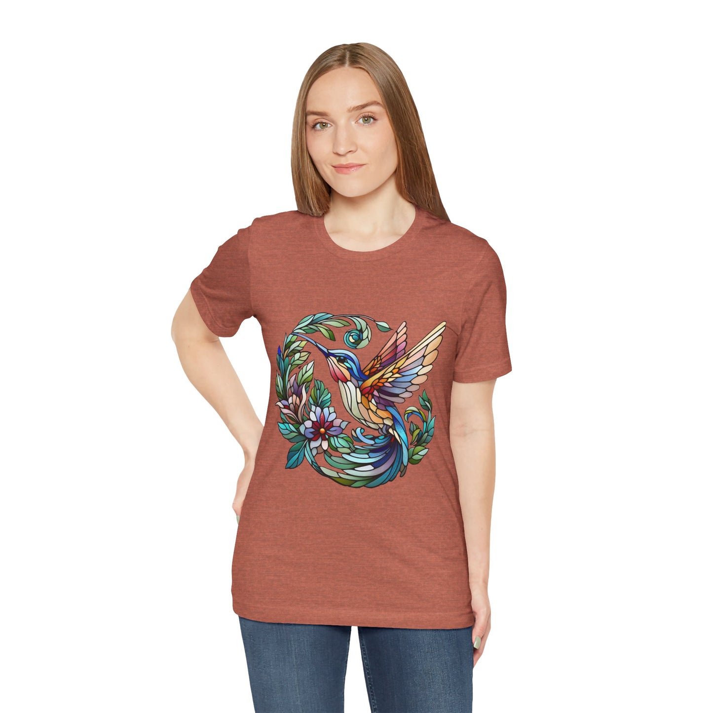 Stained Glass Hummingbird Tee – Vibrant Nature Shirt - WhimSpin - https://whimspin.com