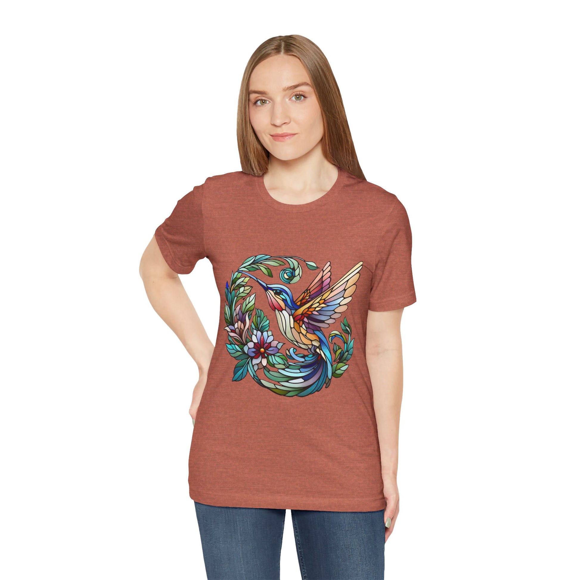 Stained Glass Hummingbird Tee – Vibrant Nature Shirt - WhimSpin - https://whimspin.com