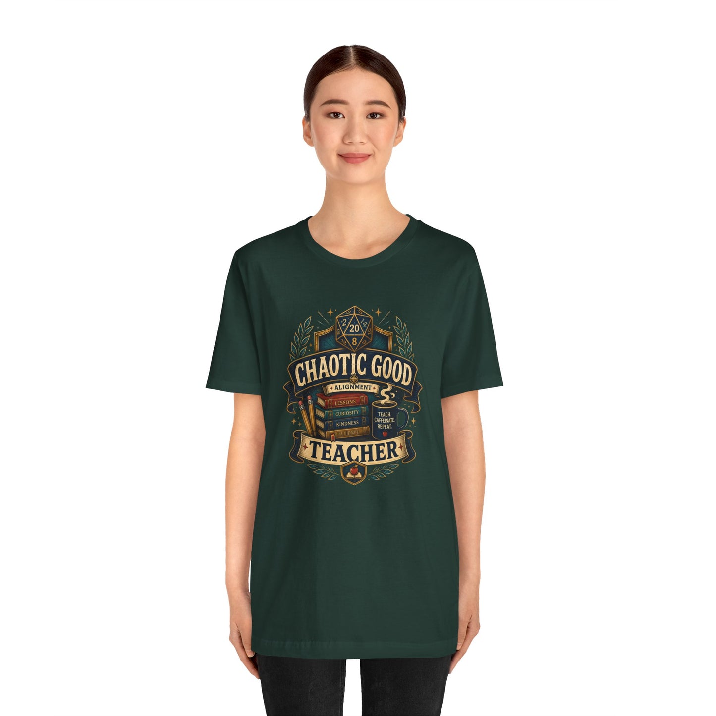 Chaotic Good Teacher T-Shirt – RPG Teacher Graphic Tee