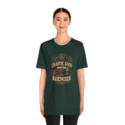 Chaotic Good Teacher T-Shirt – RPG Teacher Graphic Tee