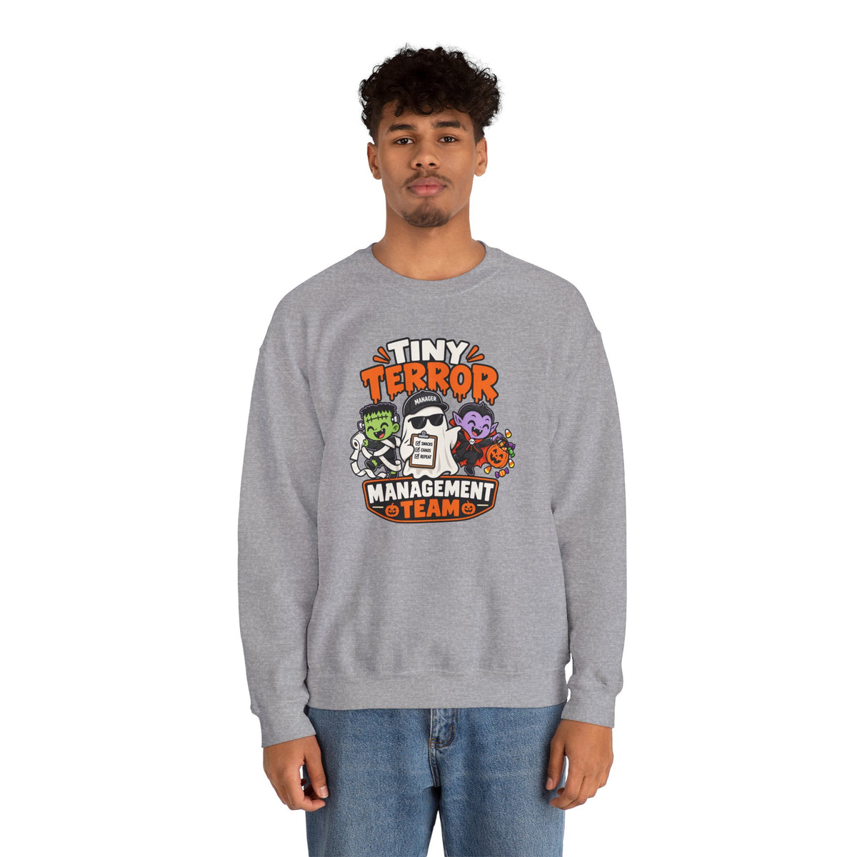 Tiny Terror Management Team Sweatshirt – Funny Halloween Parent Crewneck
