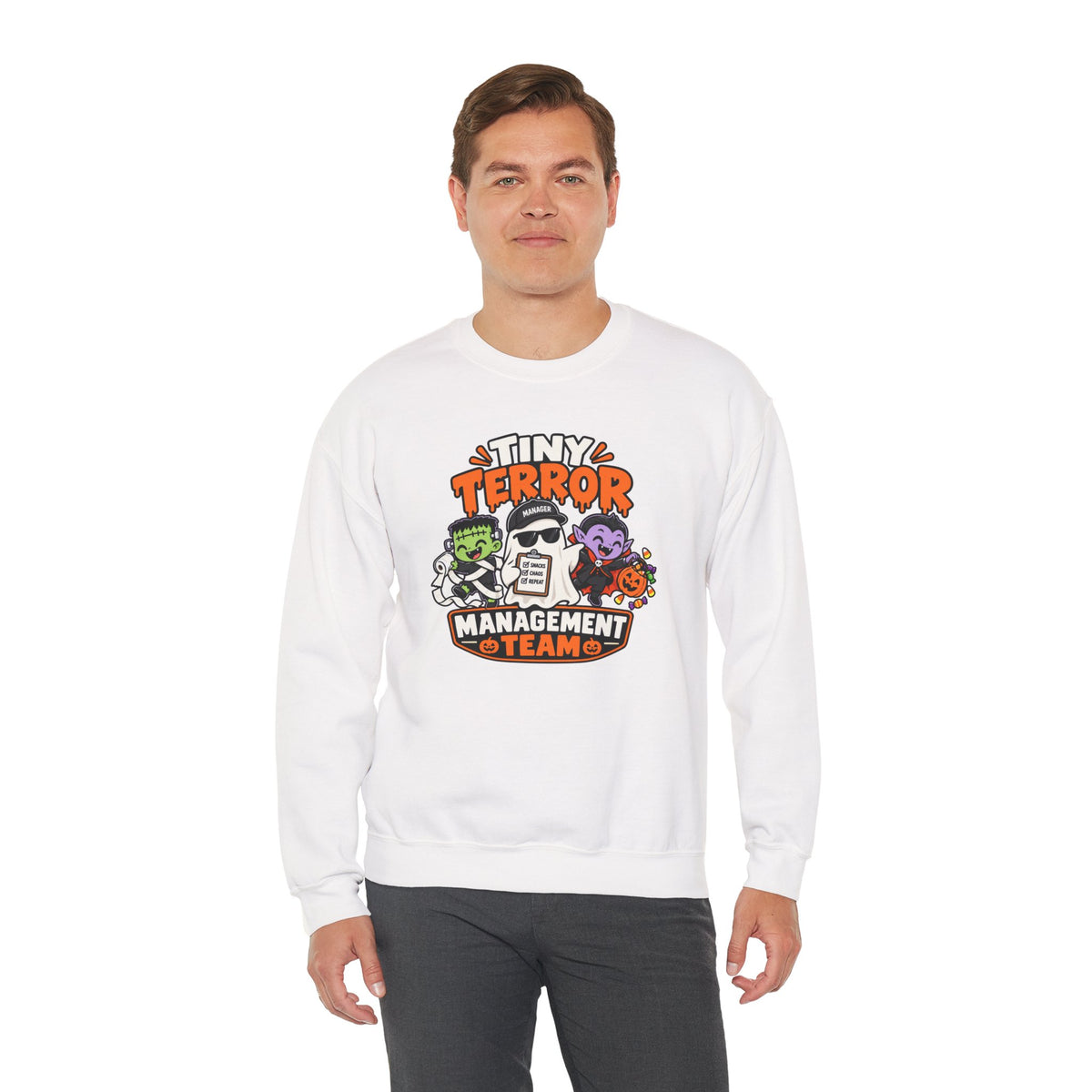 Tiny Terror Management Team Sweatshirt – Funny Halloween Parent Crewneck
