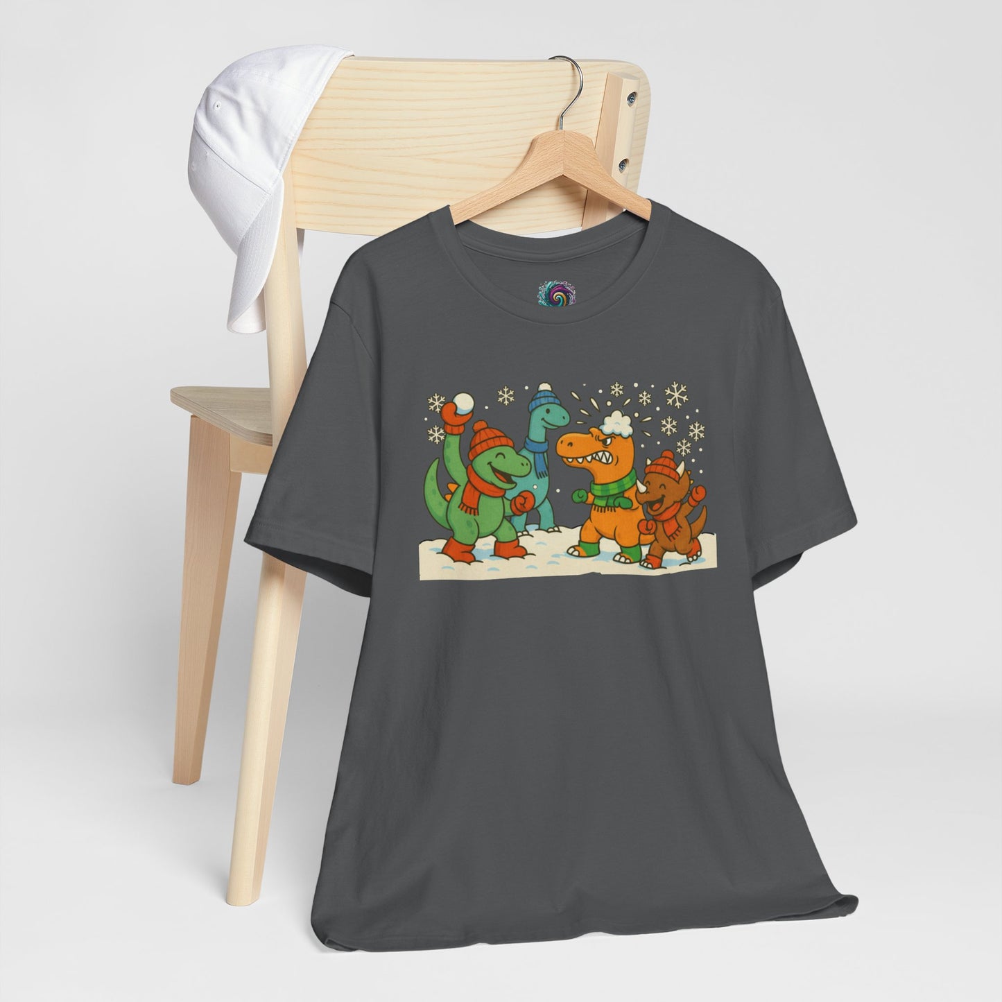 Dinosaur Snowball Fight T-Shirt – Funny Winter Dino Graphic Tee