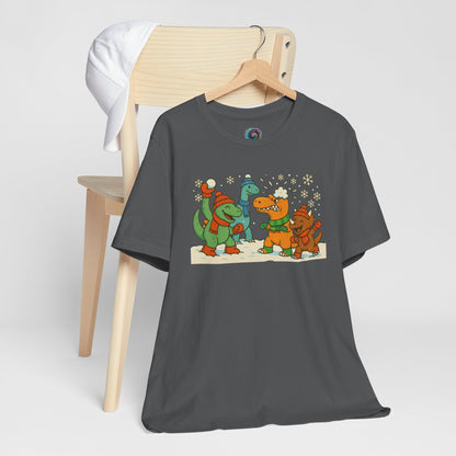 Dinosaur Snowball Fight T-Shirt – Funny Winter Dino Graphic Tee