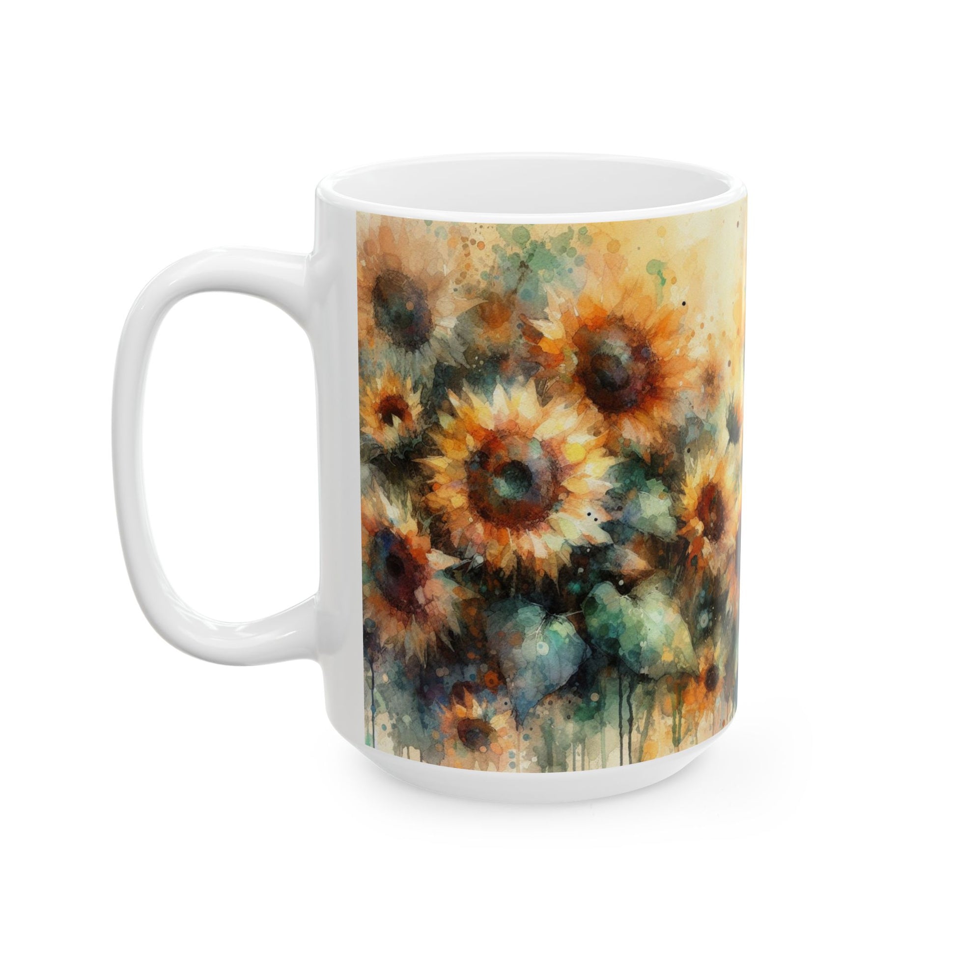 Watercolor Sunflower Mug | Artistic Floral Coffee Cup 11oz & 15oz - WhimSpin - https://whimspin.com