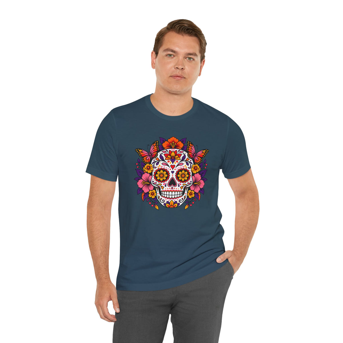 Floral Sugar Skull T-Shirt – Colorful Día de los Muertos Inspired Tee