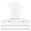 White t-shirt with measurement chart on a white background