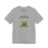 Gray garden mode t-shirt with 'Social Battery' charging and plant logo