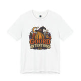 White witch and pumpkin graphic T-shirt with “Gourd Intentions” text on front