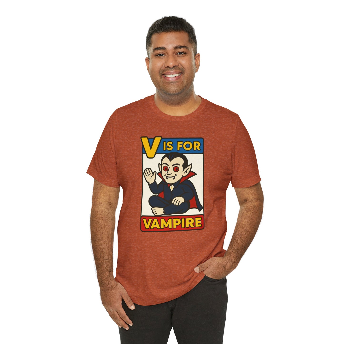 V is for Vampire T-Shirt – Funny Halloween Legend Alphabet Tee