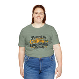 Sage green T-shirt with colorful 
