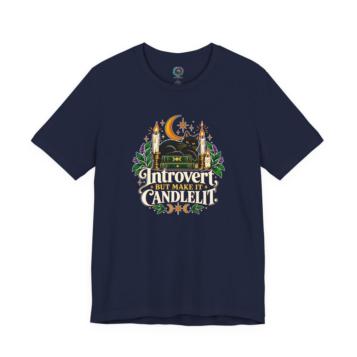 Introvert But Make It Candlelit T-shirt - Witchy Bookish Cat Tee