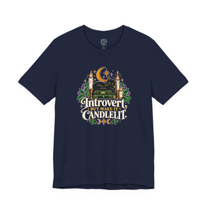 Introvert But Make It Candlelit T-shirt - Witchy Bookish Cat Tee