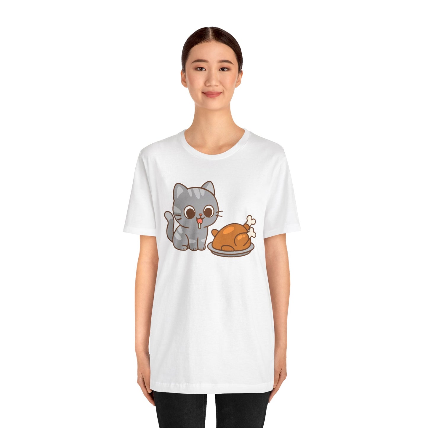 Thanksgiving Cat T-Shirt – Cute Hungry Cat and Turkey Tee
