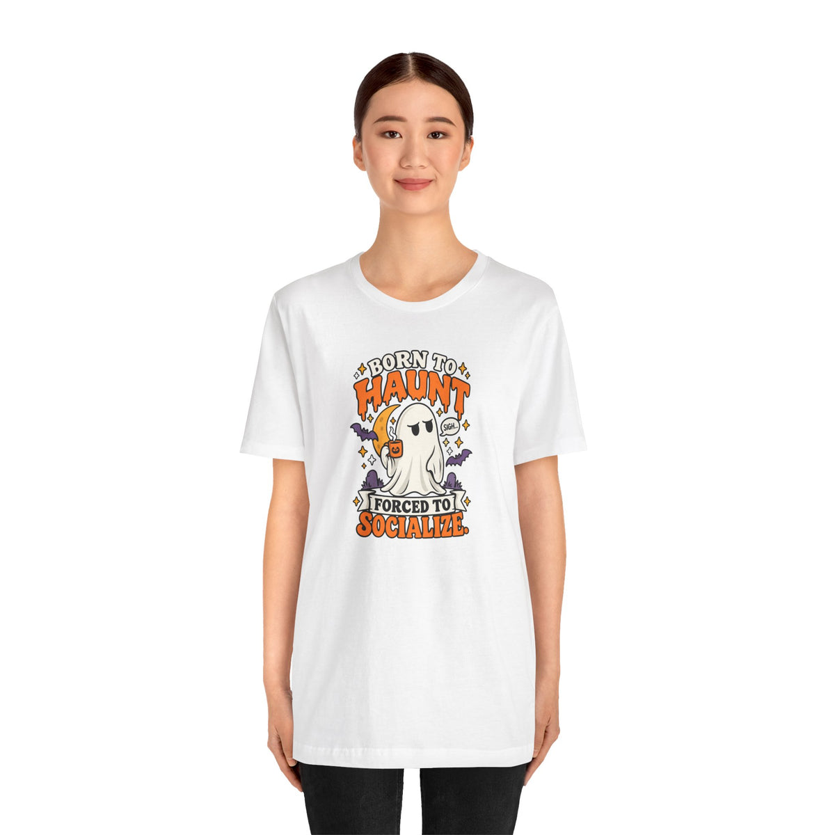 Born to Haunt Forced to Socialize T-Shirt – Funny Halloween Ghost Tee