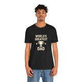 Black crew-neck dad T-shirt with “World’s Greatest Dad” trophy graphic