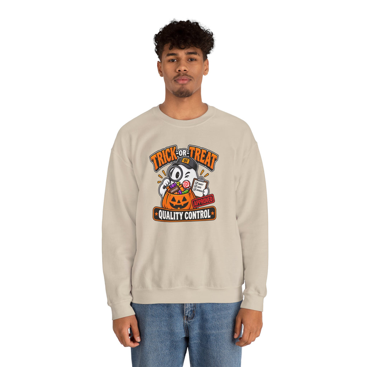 Trick-or-Treat Quality Control Sweatshirt – Funny Halloween Cozy Top