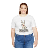 White crew-neck T-shirt showing bunny graphic and “ROLL FOR INITIATIVE” text