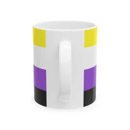 Nonbinary Pride Flag Cup – Yellow, White, Purple & Black LGBTQ+ Ceramic Mug