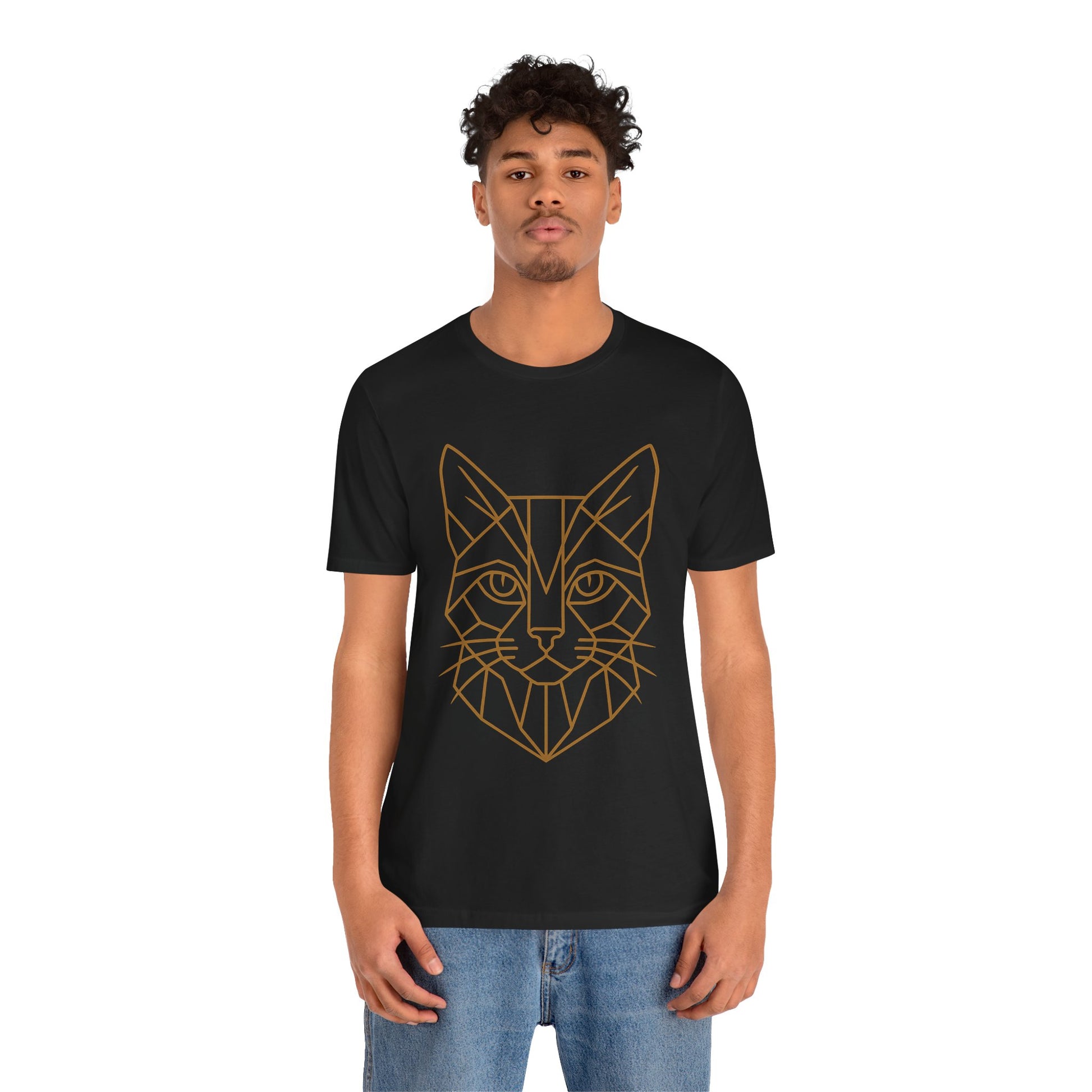 Geometric Cat T-Shirt – Minimalist Line Art Tee - WhimSpin - https://whimspin.com