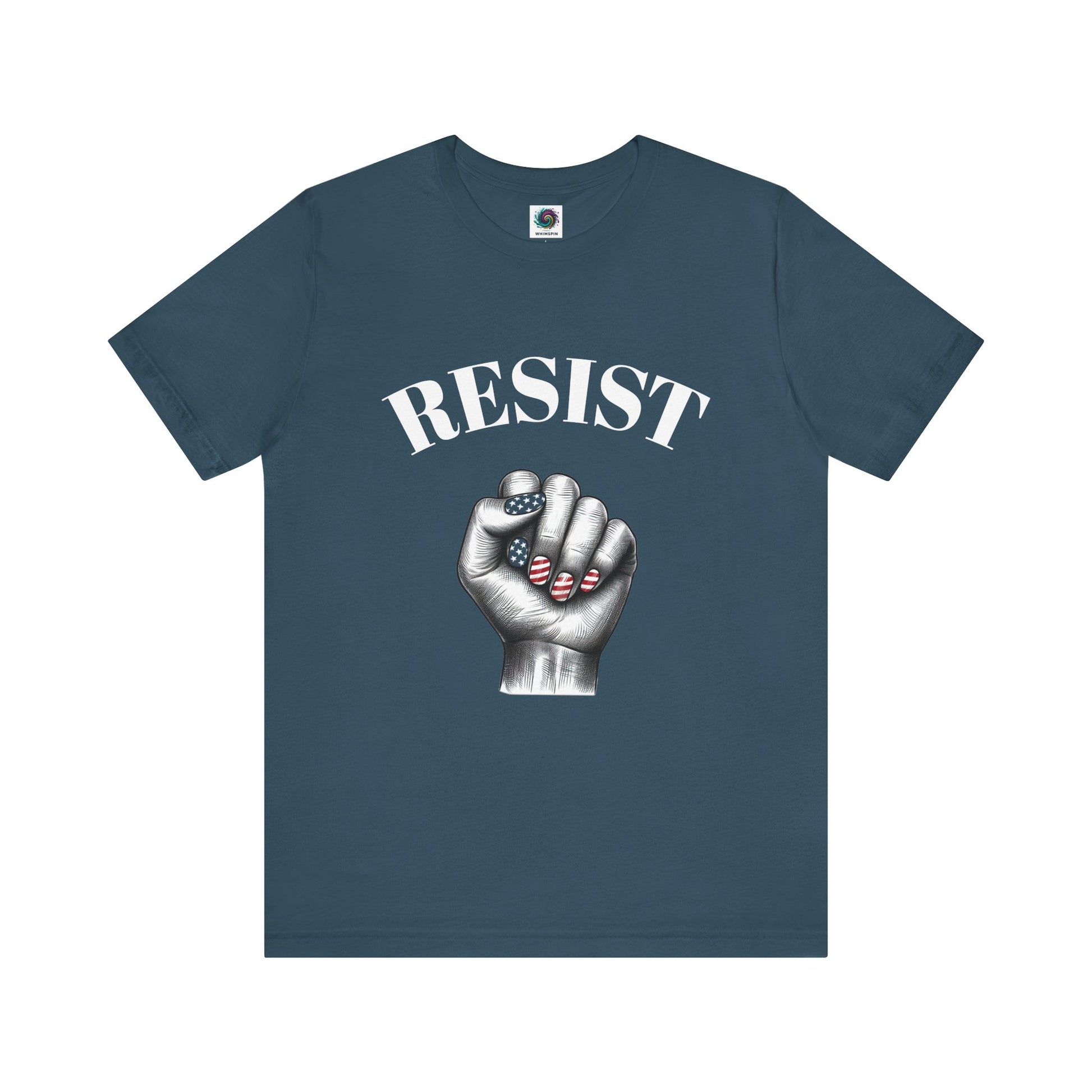 Resist Feminist Power Fist Tee – USA Flag Nails Protest Shirt - WhimSpin - https://whimspin.com