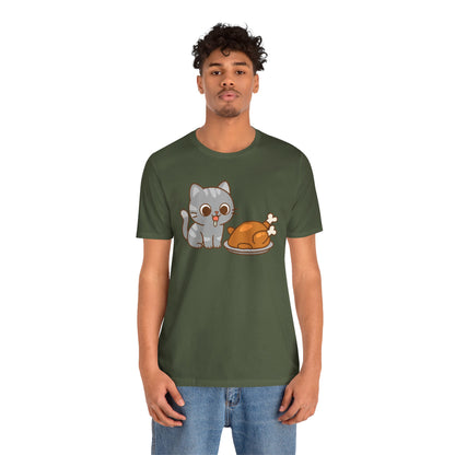 Thanksgiving Cat T-Shirt – Cute Hungry Cat and Turkey Tee