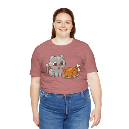 Thanksgiving Cat T-Shirt – Cute Hungry Cat and Turkey Tee