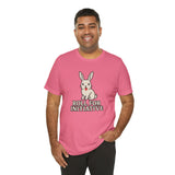 Pink short-sleeve T-shirt with bunny illustration and “Roll for Initiative” print