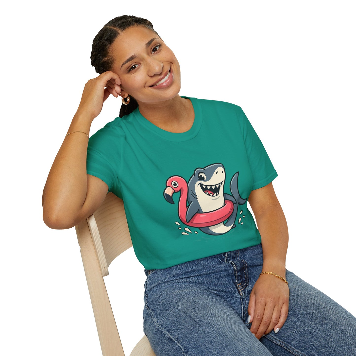 Shark & Flamingo Floatie T-Shirt – Funny Beach & Pool Day Tee