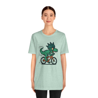 Velociraptor on a Bike T-Shirt – Funny Dino Velo Tee
