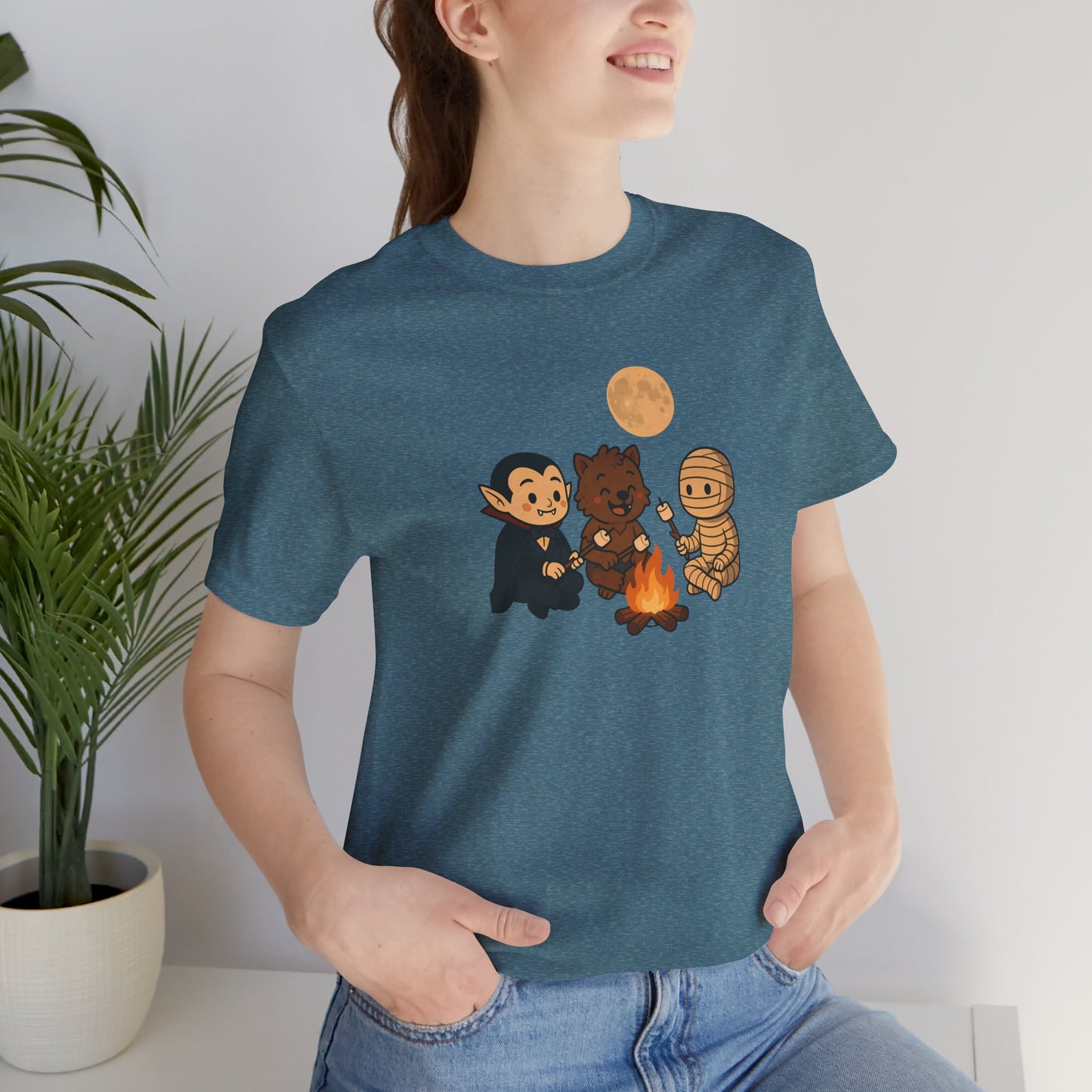 Halloween Monsters Campfire T-Shirt – Cute Monster Shirt with Roasting Marshmallows