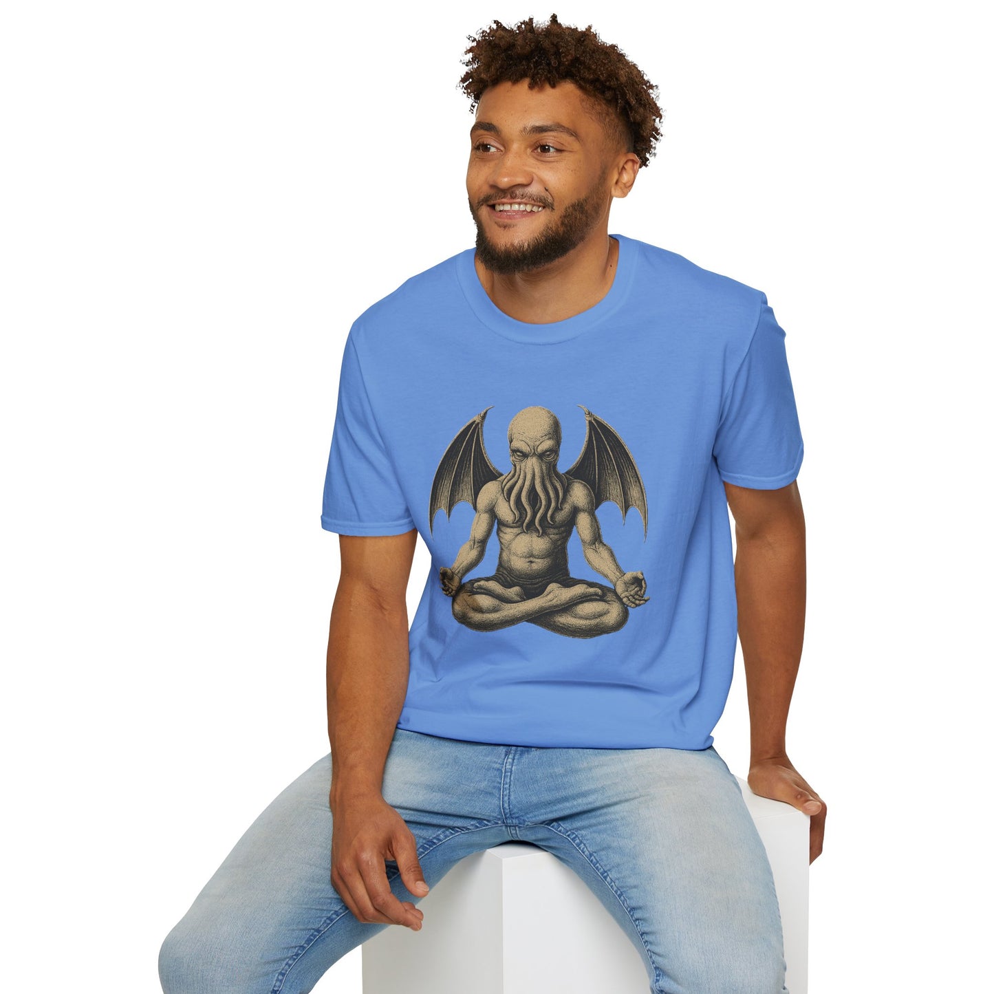 Meditating Cthulhu T-Shirt – Unisex Mythos Tee for Sci-Fi & Festival Fans - WhimSpin - https://whimspin.com