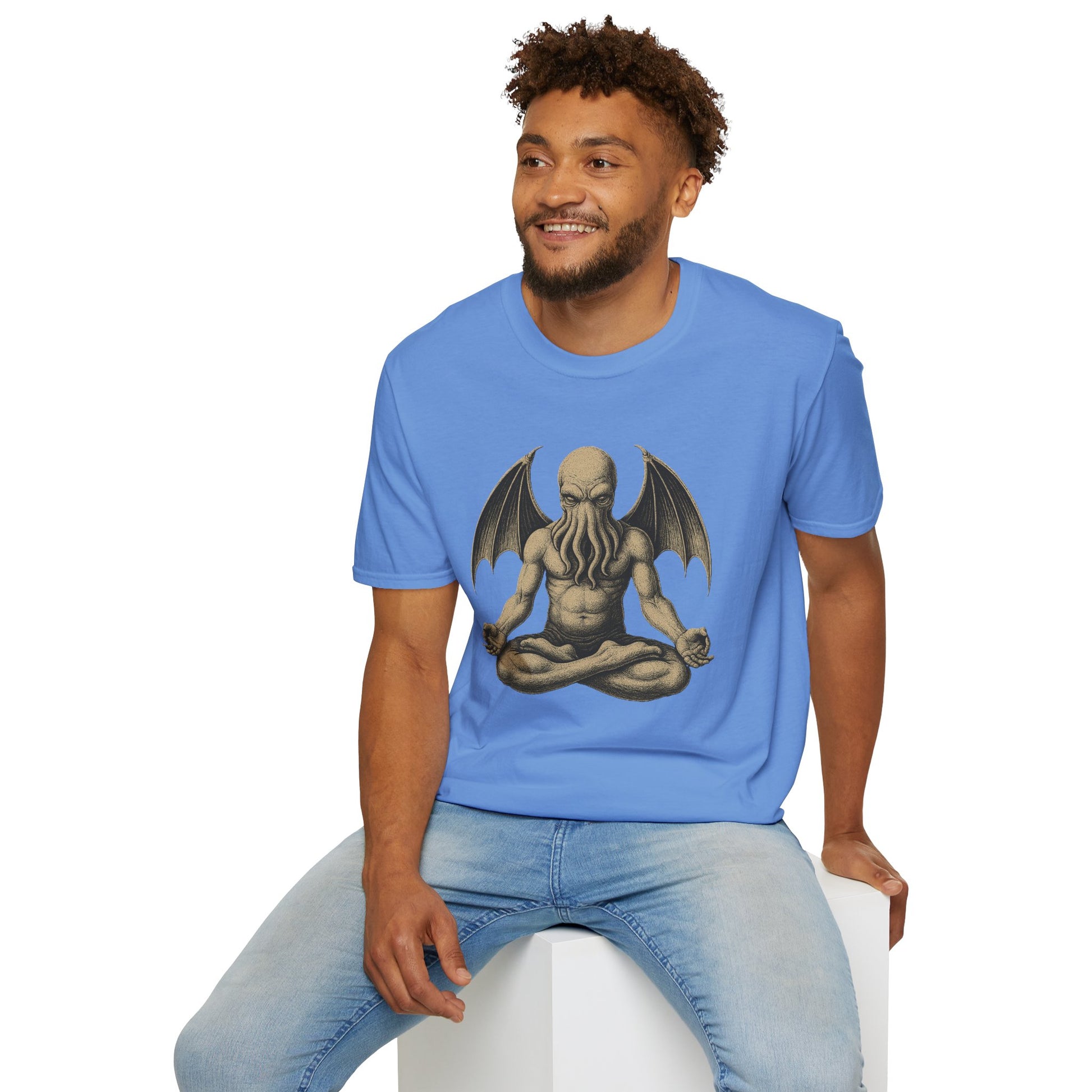 Meditating Cthulhu T-Shirt – Unisex Mythos Tee for Sci-Fi & Festival Fans - WhimSpin - https://whimspin.com