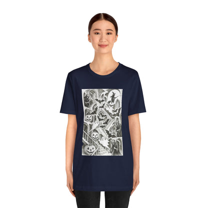 Haunted Hallways T-Shirt – Escher-Inspired Halloween Graphic Tee