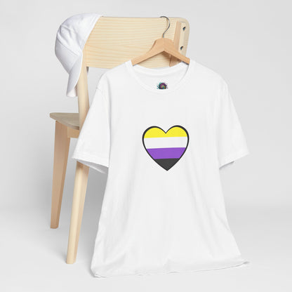 Nonbinary Pride Flag Heart T-Shirt – Unisex LGBTQ+ Graphic Tee
