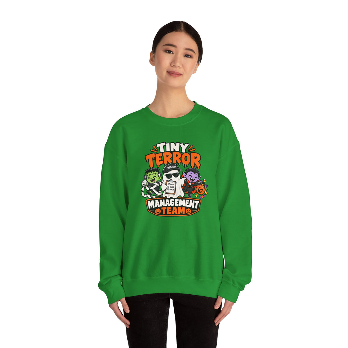 Tiny Terror Management Team Sweatshirt – Funny Halloween Parent Crewneck