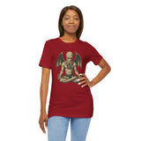 Unisex graphic t-shirt, red, meditating tentacled monster front print