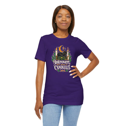 Introvert But Make It Candlelit T-shirt - Witchy Bookish Cat Tee