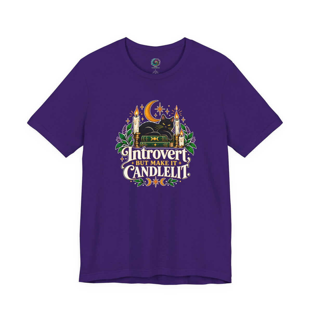 Introvert But Make It Candlelit T-shirt - Witchy Bookish Cat Tee