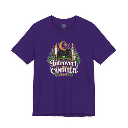 Introvert But Make It Candlelit T-shirt - Witchy Bookish Cat Tee