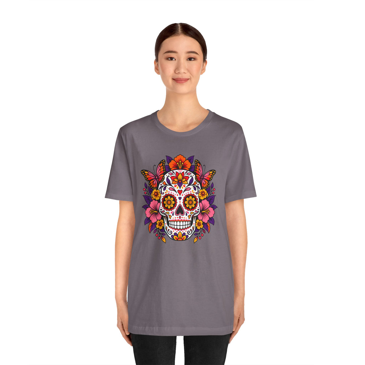 Floral Sugar Skull T-Shirt – Colorful Día de los Muertos Inspired Tee