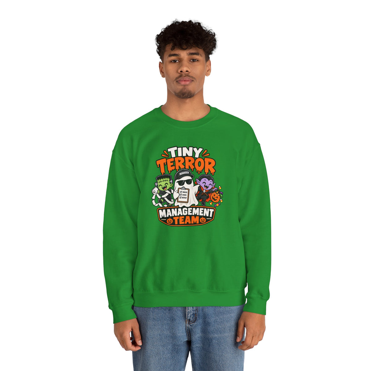 Tiny Terror Management Team Sweatshirt – Funny Halloween Parent Crewneck