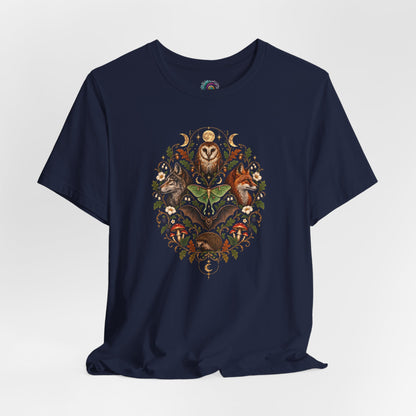 Nocturnal Woodland Animals T-Shirt – Moonlit Nature Tee