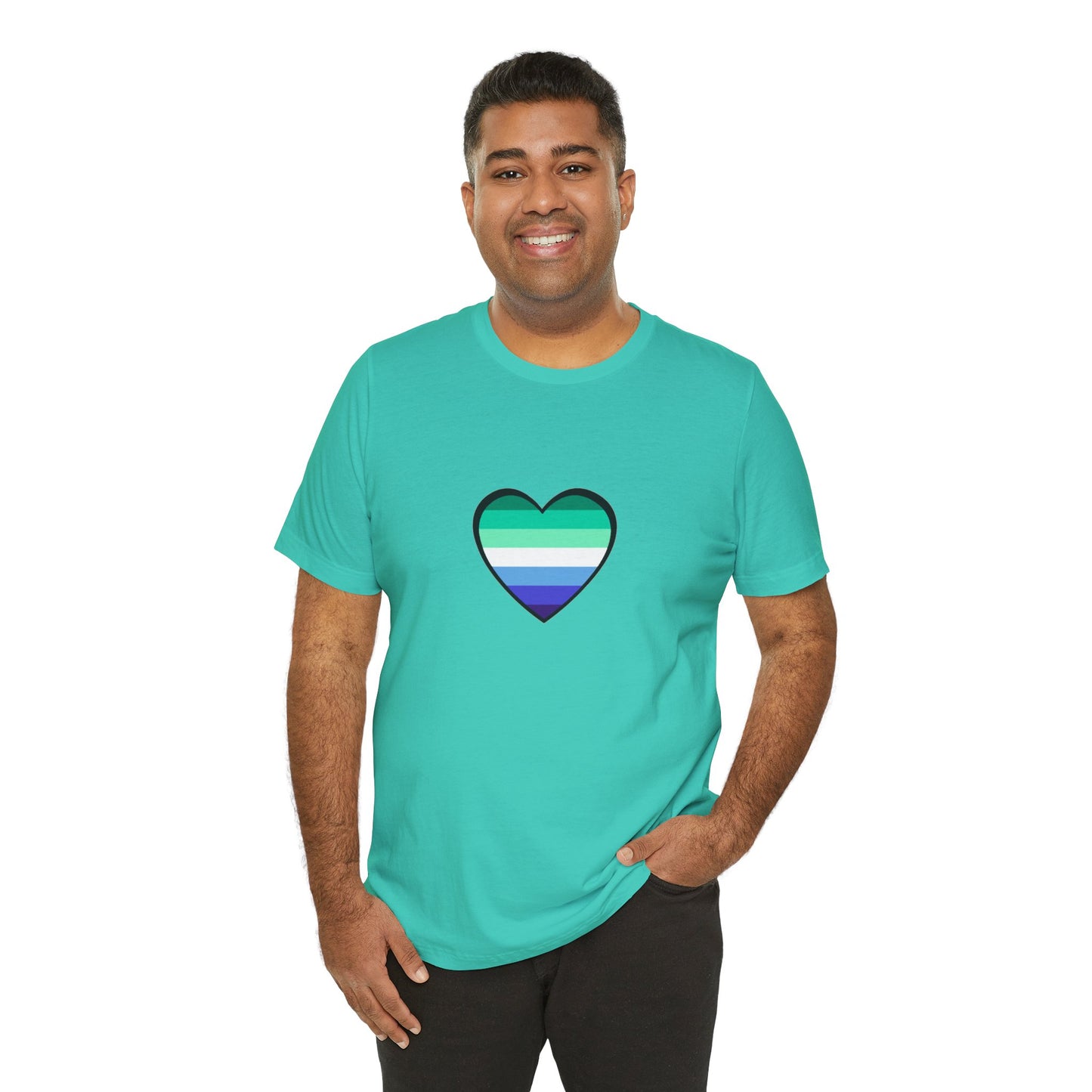 Gay Men’s Pride Flag Heart T-Shirt – LGBTQ+ Flag Design on Unisex Tee