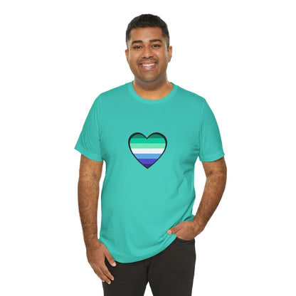 Gay Men’s Pride Flag Heart T-Shirt – LGBTQ+ Flag Design on Unisex Tee