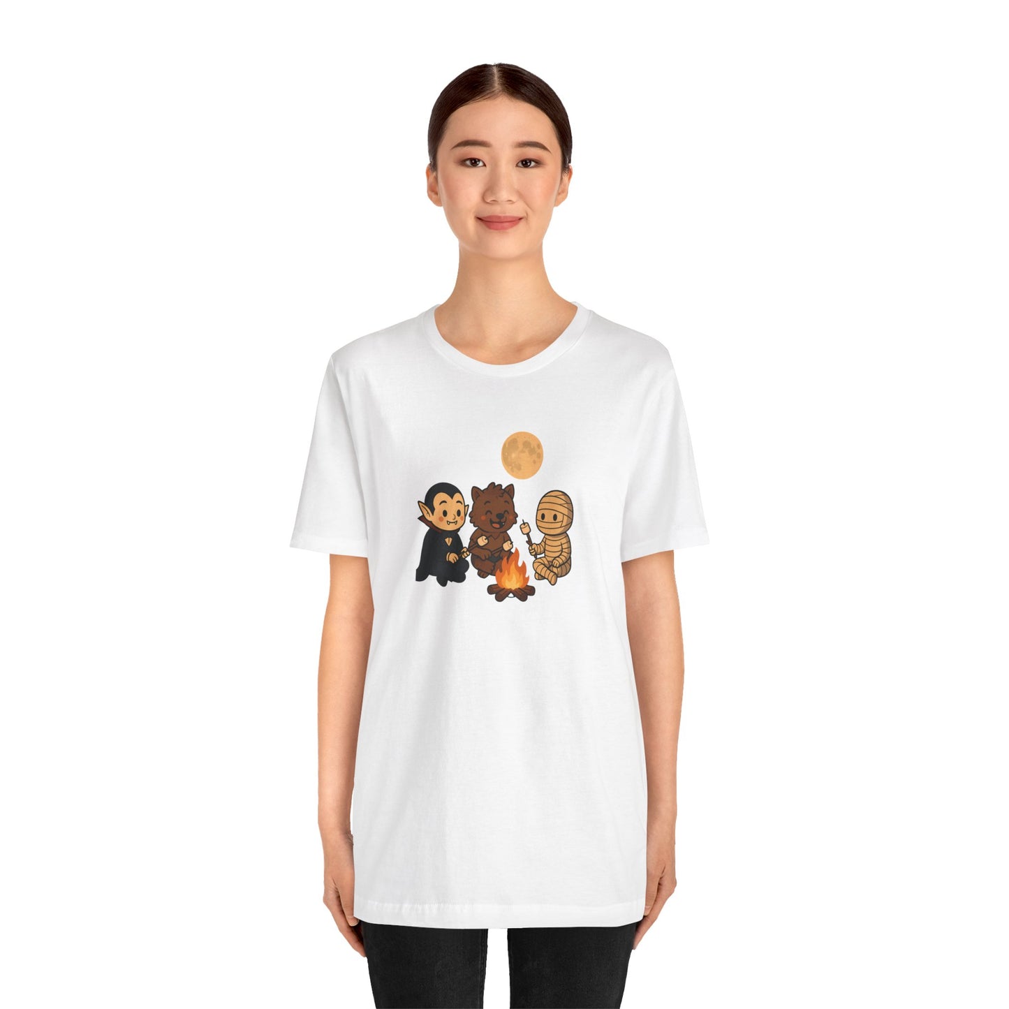 Halloween Monsters Campfire T-Shirt – Cute Monster Shirt with Roasting Marshmallows