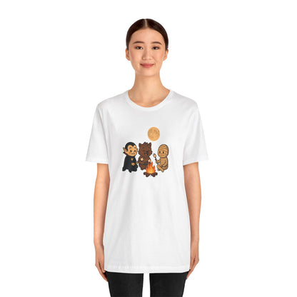 Halloween Monsters Campfire T-Shirt – Cute Monster Shirt with Roasting Marshmallows