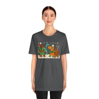 Dinosaur Snowball Fight T-Shirt – Funny Winter Dino Graphic Tee