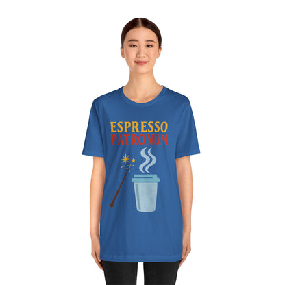 Espresso Patronum T-Shirt – Funny Coffee & Wizard Parody Tee